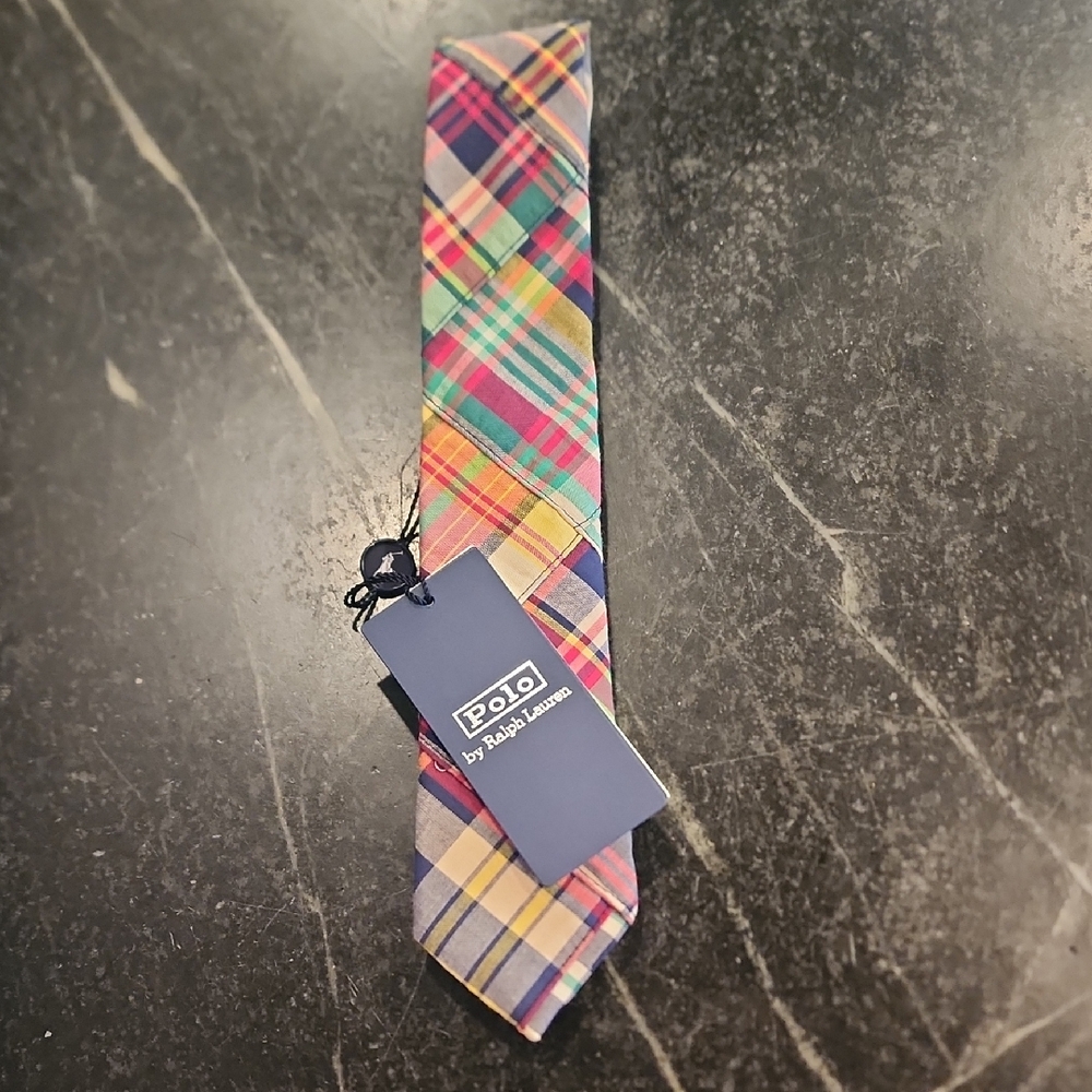 NWT Polo Ralph Lauren Kids Madras Plaid Cotton Tie Made In Italy